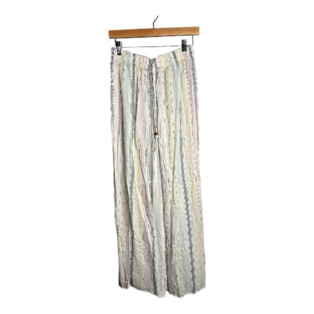 Salty Lemons Pink White Striped Wide Leg Drawstring Pants Size Large